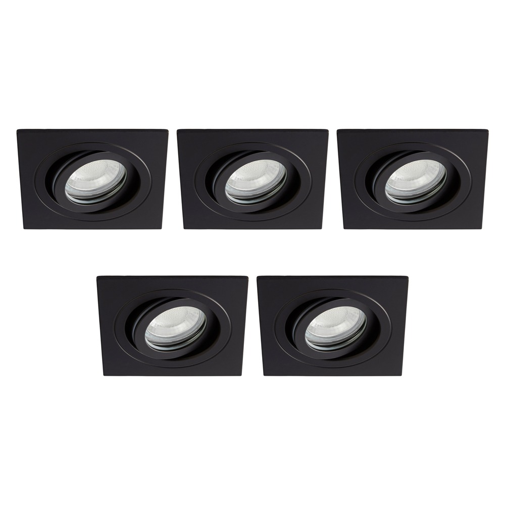 5 Pack of IP65 Tiltable Square Downlighter - Matte Black