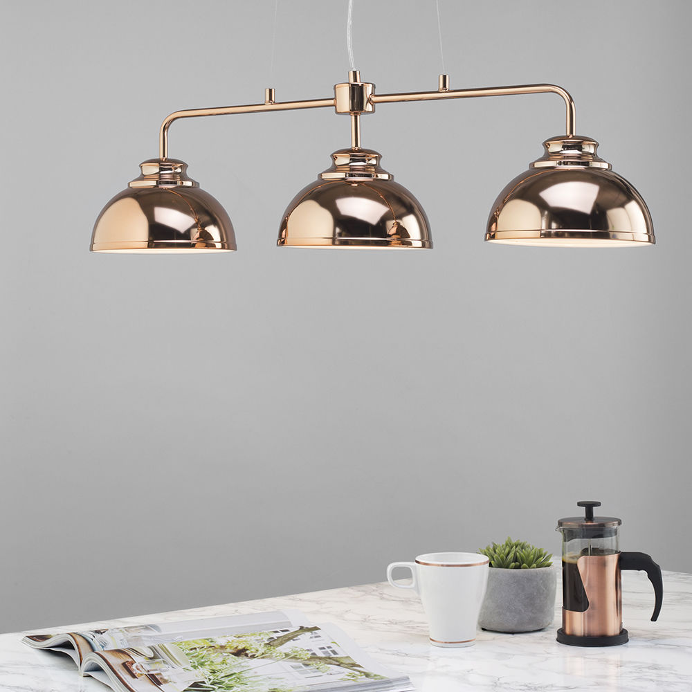 Brooklyn 3 Light Industrial Ceiling Pendant Bar Rose Gold