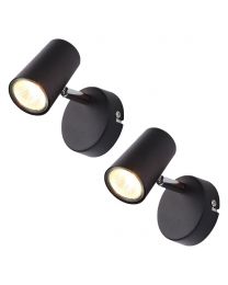 2 Pack of Chobham Industrial Style Single Adjustable Spotlight Wall Light - Black lit