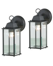 2 Pack of Colone Outdoor Lantern Bevelled Glass Wall Light Lantern - Black