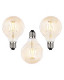 3 Pack of Vintage Filament 4 Watt Globe E27 Edison Screw LED Light Bulbs - Gold Tint