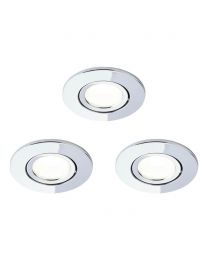 3 Pack of Adjustable LED Fire Rated IP65 Recessed Downlights - Chrome