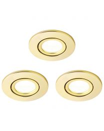 3 Pack of Adjustable LED Fire Rated IP65 Recessed Downlights - Satin Brass
