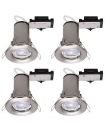 4 Pack of Fixed Fire Rated Downlighters with LED Bulbs - Brushed Chrome
