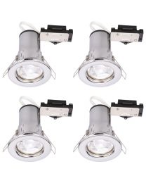 4 Pack of Fixed Fire Rated Downlighters with LED Bulbs - Chrome
