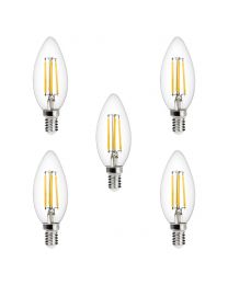 5 Pack of 4 Watt LED Vintage Style E14 Small Edison Screw Candle Light Bulbs - Natural White
