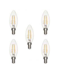 5 Pack of 4 Watt LED Vintage Style E14 Small Edison Screw Candle Light Bulb - Warm White