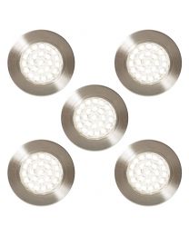 Pack of 5 Charles Circular Recessed Natural White LED Under Kitchen Cabinet Light - Satin Nickel