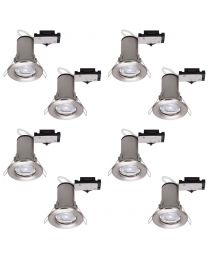 8 Pack of Fixed Fire Rated Downlighters with LED Bulbs - Brushed Chrome