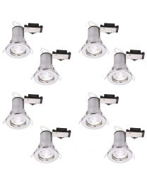 8 Pack of Fixed Fire Rated Downlighters with LED Bulbs - Chrome