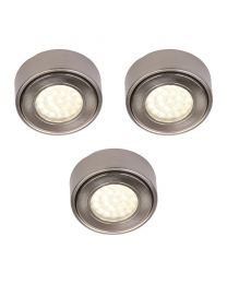 Pack of 3 Circular LED Under Cabinet Light Warm White - Satin Nickel