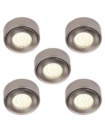 Pack of 5 Circular LED Under Cabinet Light Warm White - Satin Nickel