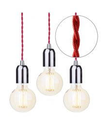 3 Pack of Red Braided Cable Kit with Gold Tint 6 Watt LED Filament Globe Light Bulb - Nickel