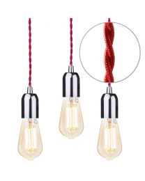 3 Pack of Red Braided Cable Kit with Gold Tint 6 Watt LED Filament Teardrop Light Bulb - Nickel
