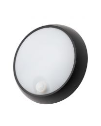 Grato 8 Watt LED Outdoor Round Bulkhead Light with PIR Sensor - Black