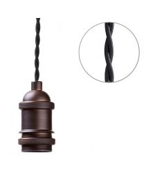 Industrial Style Braided Black Cable Ceiling Pendant - Antique Bronze