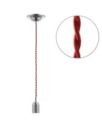 Decorative Twisted Braided Cable Nickel Light Fitting - Red