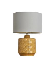 Ceramic Table Lamp with Pale Grey Shade - Mustard