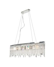 Crystal 5 Light Ceiling Pendant Bar with Droplets - Chrome