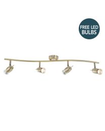Frank 4 Light Wavy Ceiling Spotlight Bar with Free LED's - Antique Brass