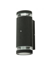 Holme 2 Light Up and Down Outdoor Cylinder Wall Light with Photocell - Black