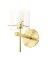 Lincoln 1 Light Bathroom Wall Light with Cylinder Glass Shade - Satin Brass