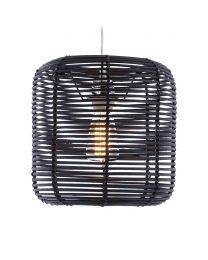 Rattan Drum Easy to Fit Shade Black Lit on White