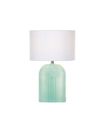 Retro Glass Table Lamp with White Drum Shade - Green