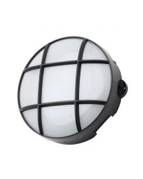 Vega Small 8 Watt LED Round Grid Outdoor Bulkhead Light - Black