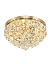 Visconte Maine 3 Light Crystal Flush Ceiling Light - Gold