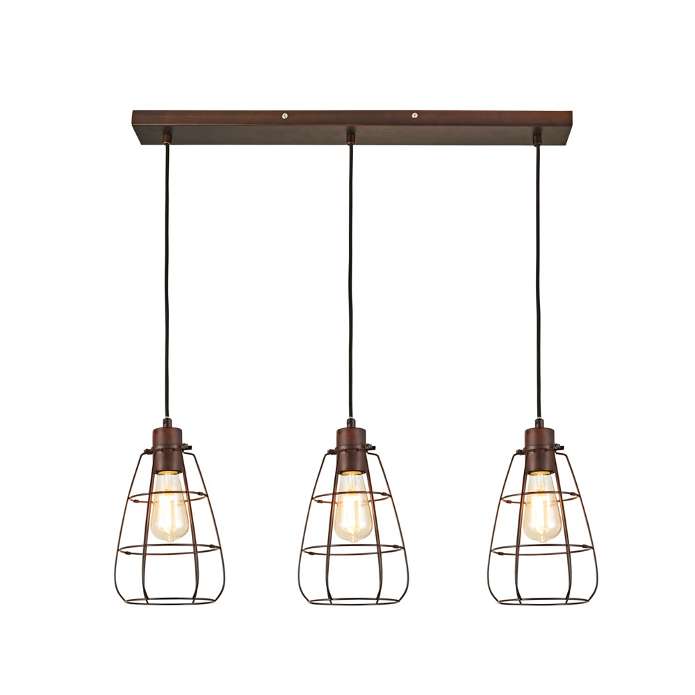 Drax Caged 3 Light Ceiling Pendant Bar - Bronze