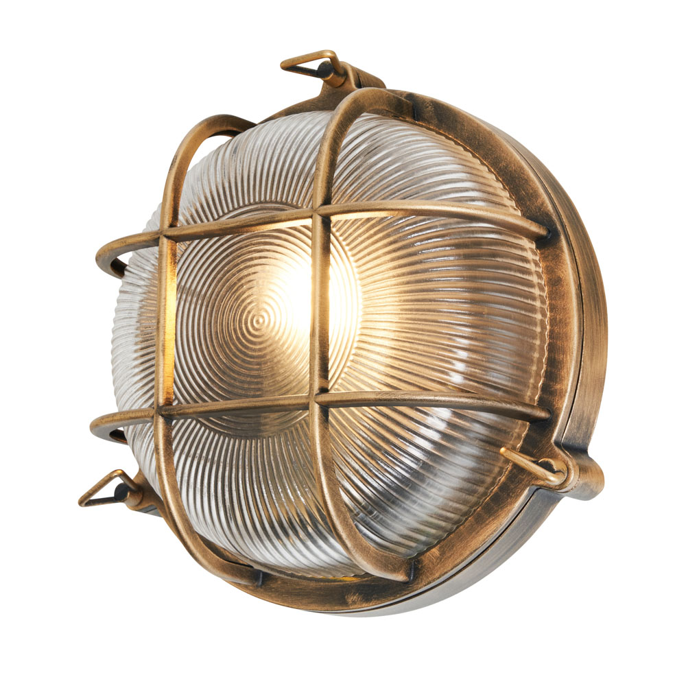 Remy 1 Light Outdoor Caged Round Bulkhead Wall Light - Gold