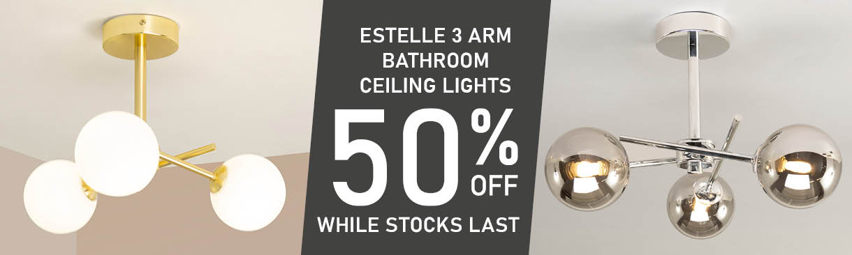 50% off Estelle 3 Light Bathroom Semi Flush Ceiling Lights in Satin Brass and Chrome