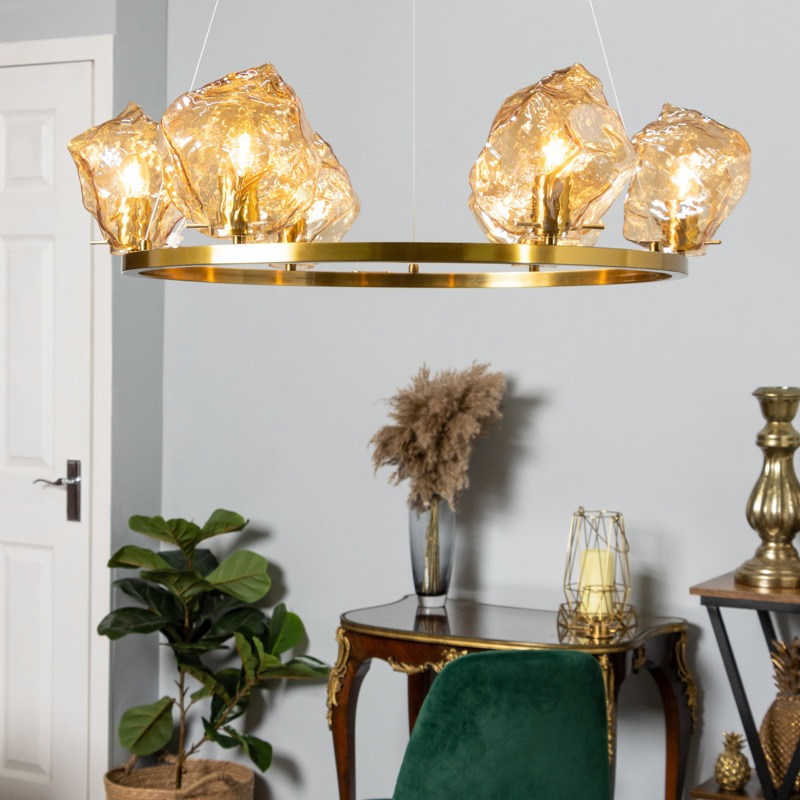 Visconte Portici 6 Light Ceiling Pendant with Champagne Glass Shades - Brass